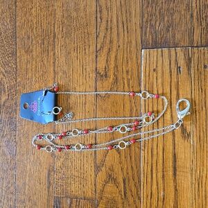 Silver Lanyard With Red Beads